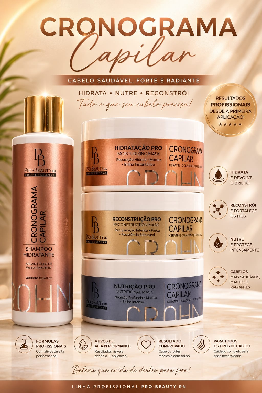 Pro-Beauty RN Cronograma Capilar - Shampoo + Kit de Máscaras (300ml + Kit)